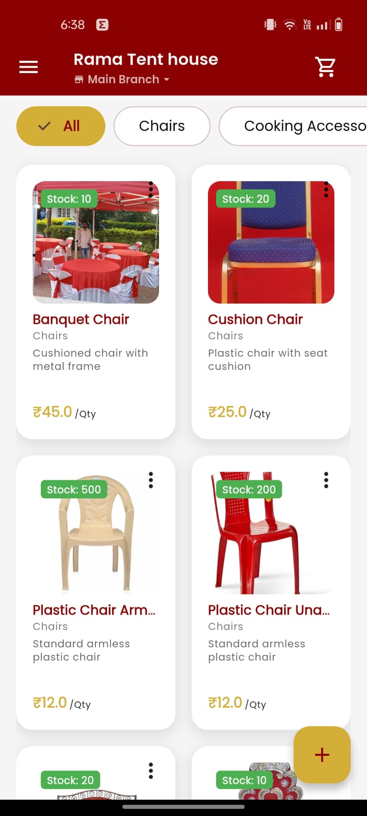 EventEase mobile app — product catalog home screen